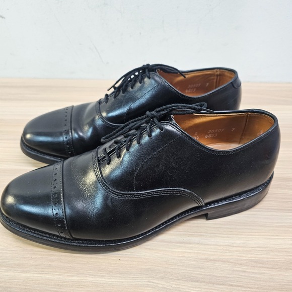Vintage Allen Edmonds Oxford Shoes Men 7 E Black Leather Cap Toe Dress Derby Usa